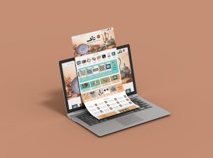 موکاپ لایه باز لندینگ پیج لپ‌تاپ | نمایش حرفه‌ای طراحی رابط کاربری